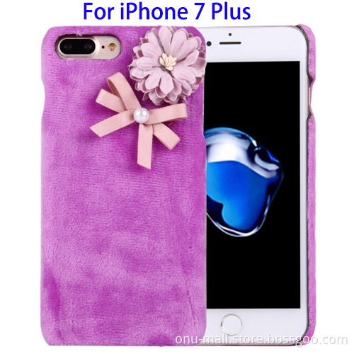 Top Seller 3D Flower Plush Cloth Protective PC Cover for iPhone 7 Plus Case